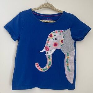 Mini Boden Royal Blue Shirt with Embroidered Floral Elephant Design
